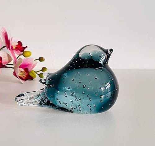 DECRZPB Glasfigur Blauer Vogel Spatz Elster handgefertigt mundgeblasenes Kristallglas Briefbeschwerer Glasurkunst für Tischdekoration Heimdekoration