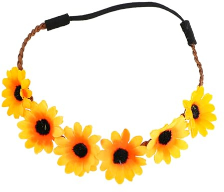 Chaks - Sonnenblumen Stirnband, 70er Jahre Hippie Blumenkranz | Haarband für Festival, Karneval und Mottoparty, Sonnenblumen Design mit Elastischem Gummizug