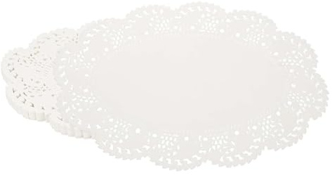 YELARXI Papierdeckchen, 32,6 cm, weiße Spitzendeckchen, oval, Einweg-Tischsets, hohle Blumen für Kuchen, Desserts, Lebensmittel, Handwerk, Partys, Geburtstag, Geschirr, Dekoration (50 Stück, weiß)