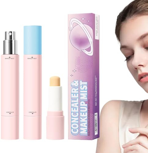 Corrector En Barra Maquillaje, Fijador De Maquillaje Spray, Fórmula Resistente a Las Manchas, Acabado Ligero, Para Uso Diario, Citas, Vacaciones, Deportes, 13.2×2.6 Cm