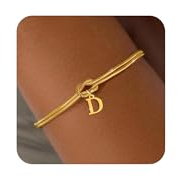 Aidenn Knoten Armband Damen Gold mit Buchstaben Wasserfester Armbänder Set 18k Vergoldet Charm Armkette Verstellbare Stapelbare Goldene Armbander Bracelet Geschenk für Frauen Schmuck