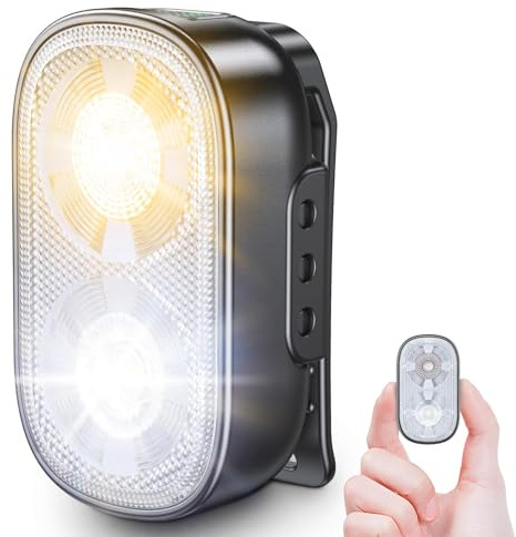 Glangeh Clip On Torch with Spot & Flood, 10 Mode Mini Flashlight, Extended Runtime & IP65 Waterproof Security Lighting, Rechargeable Running Lights for Runners/Dog Walking/Hiking/Working/Camping