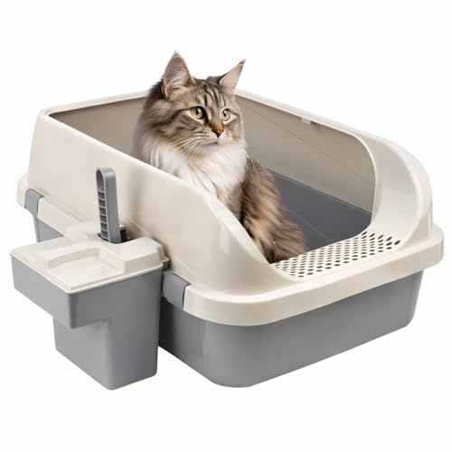 DIVCHI Cat Litter Tray Box, Grey | 57.2 x 41.5 x 24.3cm