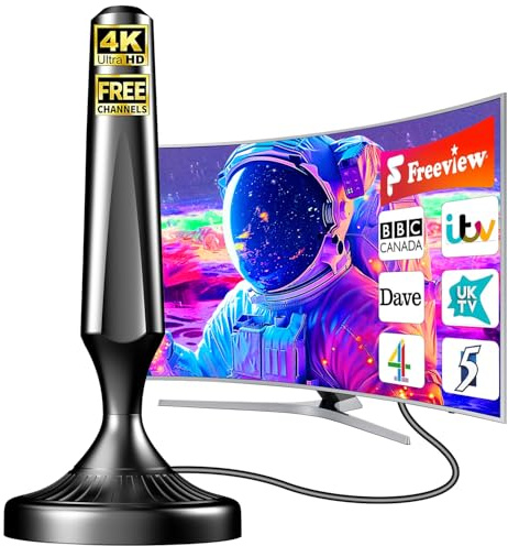 Indoor TV Aerial 2025 Upgrade – Long Range Digital HDTV Aerial with 360° Reception, Magnetic Base, 4K 1080P HD Support, Easy Setup for Smart & Older TVs, 16.5ft Coaxial Cable – Free Local Channels