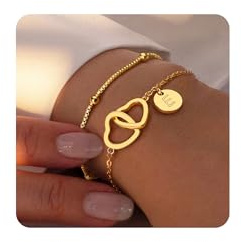 TINGN Armband Damen Gold, Herz Armband Kinder Mädchen, Personalisiertes Layered Armbänder mit Buchstaben A-Z, Personalisierte Geschenke Frauen Mädchen, Trauzeugin Geschenk, Goldschmuck Damen