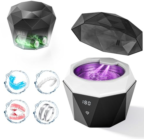 LUMYSPACE Dispositivo de limpieza por ultrasonidos 45 kHz máquina 180 ml U/V Dental Pod Retainer Cleaner para férulas dentales, raíles de mordedura, rieles de crujir, con función de temporizador