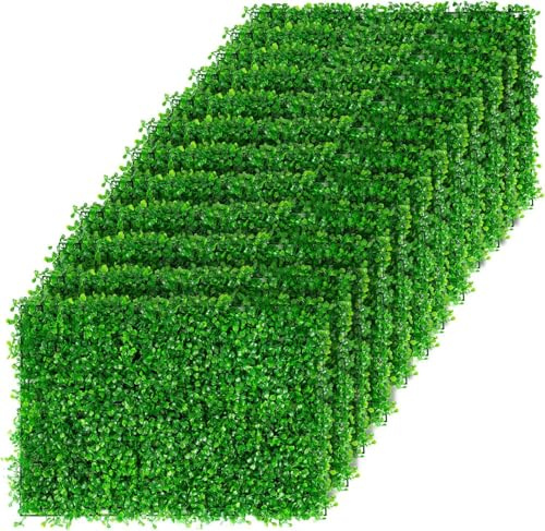 Topdeep 40X60CM Künstliche Buchsbaumplatten Dekorationsgras,12 Stück Kunstrasen-Hintergrundwand für Sichtschutz UV-geschützt,Outdoor, Garten,Graswand-Hintergrund