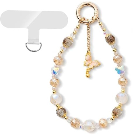 GUOYOU Chaine Telephone Portable Perle Dragonne Papillon pour Femmes