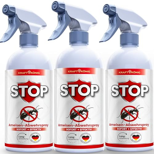 KRAFTKÖNIG Ameisenspray 500 ml (3er Pack) – Hochwirksames Ameisen Spray für Innenräume, Außen & Garten – sofort einsatzbereit, schnell wirksam, Made in Germany