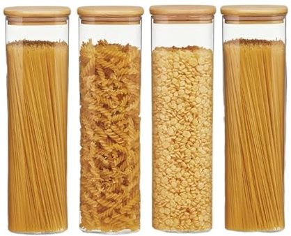 SNGUOQ Barattolo di vetro quadrato da 2/4 pezzi, contenitore con coperchio, barattolo for la conservazione in cucina, pasta, cereali Per Cucina E Dispensa(8x30cm 4pcs)