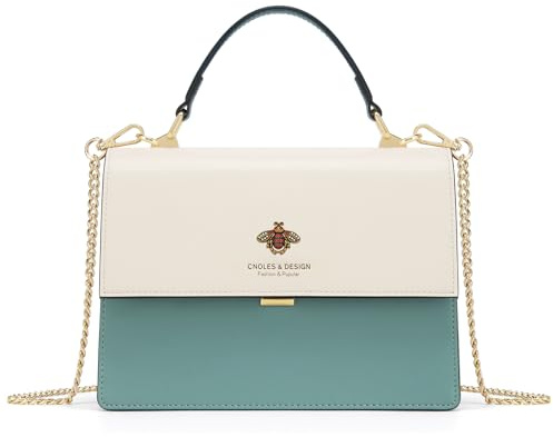 Cnoles Damen Umhängetaschen aus Leder mit Bienen-Emblem,2-in-1 Handtasche mit abnehmbarer Kette und Griff, Klapptasche für Damen