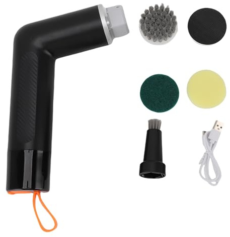 Cordless Cleaning Brush Scrubber, Waterproof Bathroom Cleaner with 4 Replaceable Heads, White - Powerful Motor, Adjustable Speeds, Ideal for Tile and Grout (Black)