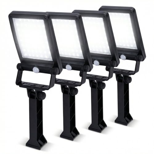 Aigostar Faretti LED da Esterno Solari 50W, 6500K Luce Solare Esterno con Sensore di Movimento PIR e 3 Modalità, IP65, Lampione Solare a LED da Parete per Giardino Terrazza Garage Vialetto, Pack da 4