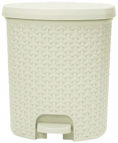 Hobby Life Rattan Style Plastic Pedal Bins 3 to 21 Litres Bathroom, Kitchen, Office Dustbin - 21 Litre - Ivory