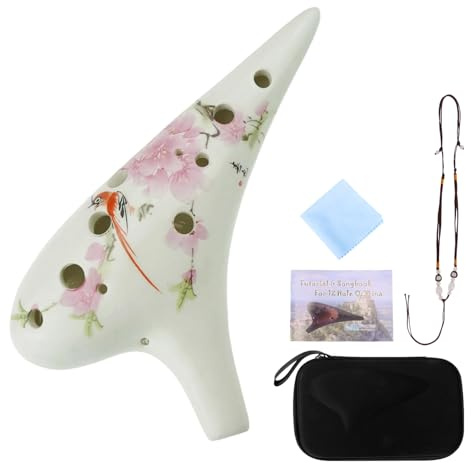 OcarinaWind Ocarina de cerámica con 12 agujeros Bird Love Flower, pintura a mano