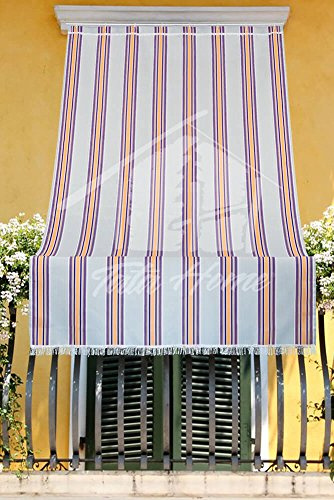 Tata Home Tenda da Sole con Kit Ganci e Anelli in Tessuto Multirighe Resistente da Esterno o Balcone Misura cm 140x300 Dis.7 Colore Blu