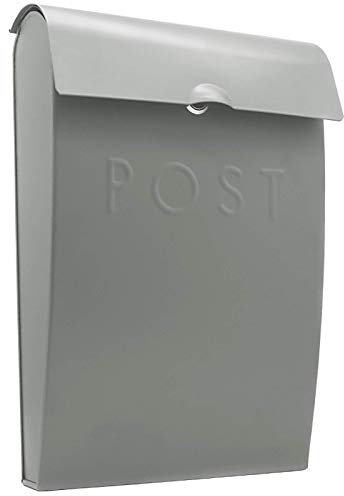 Wall Mounted Post Box | Glossy Finish Postbox | Galvanised Steel Outdoor Mailbox | Lockable Weatherproof Outside Postbox | Letterbox for Wall | M&W (Grey)