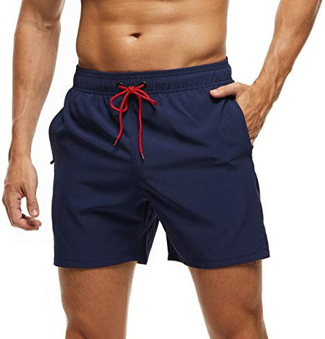 Arcweg Bañadores Hombres Pantalones Cortos Hombres Deportes con Malla Forro Elástico Correas Ajustable Bolsillos con Cremallera Secado Rápido Playa Verano Azul Marino L(EU)
