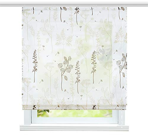 ESLIR Raffrollo mit Klettband Wohnzimmer Raffgardine Voile Gardinen Modern Bändchenrollo Vorhänge Laternenblume Muster Sand BxH 120x140cm 1 Stück