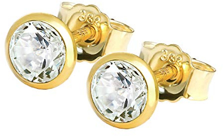 NKlaus Ohrstecker 333er Gelbgold 8 Karat Zirkonia weiß 2–5mm 2 Stück | Für Damen, Herren und Kinder