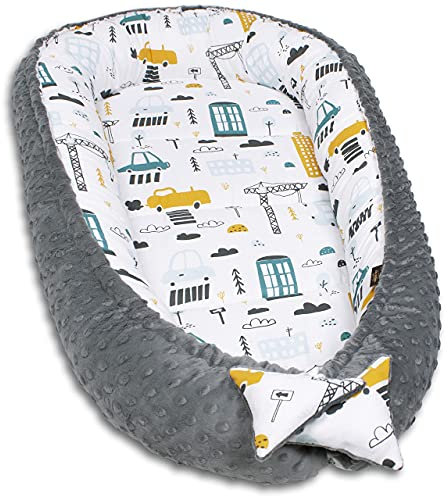 PaLulli 3-TLG Baby Ausstattung-Set Kuschelnest Babynest 95x55cm Baby-Matratze Kuscheldecke Babybett 100% Baumwolle Hypoallergisch Für 0-8 Monate