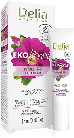 Delia Cosmetics - EKOflorist - Augencreme - Erfrischende, vegane Naturkosmetik mit Hyaluronsäure und Malvenextrakt - für alle Hauttypen - Regeneriert, glättet, spendet Feuchtigkeit, strafft - 15ml