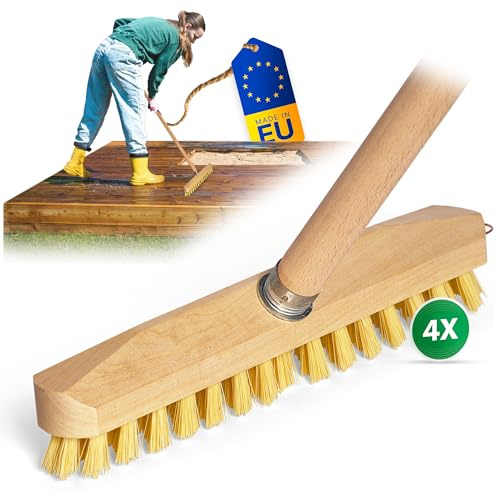 Novaliv 4X Scheuerbürste mit Holzstange aus Holz mit PPN Borsten| Wischer mit Gewinde| robuste Scheuerbürsten| Boden-Bürste| wurzelbürste Innen- Außenbereich