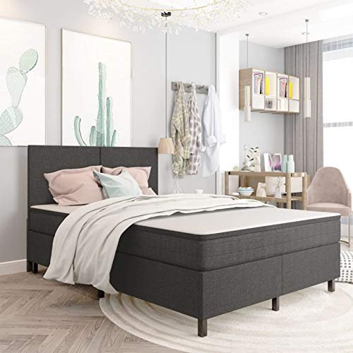 Susany Bettgestell Bettrahmen Boxspring Jugendbett Einzelbett Schlafzimmermöbel Polsterbett Grau Stoff 140×200 cm