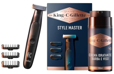 KING C. Gillette Style, Master Bartschneider für Herren, kabellos, zum Anpassen, Trimmen und Rasieren des Bartes mit 4D-Klinge und Feuchtigkeitscreme für Bart und Gesicht mit Vitamin B3- und