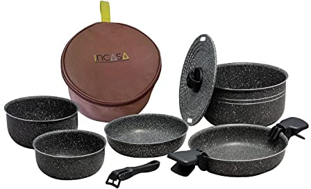 Beaver Brand Pentole da campeggio Dolomia Plus, 10 pezzi, grigio granito, in alluminio, 1 pentola da 22 cm, coperchio, 2 casseruole, 2 padelle, 3 manici, 1 borsa