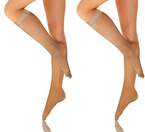 sesto senso 2 par nätknästrumpor för kvinnor, nätstrumpor, knälånga finmaskiga, 2 par – beige, one size