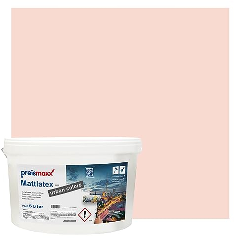 Preismaxx Mattlatex Farbe für Innen urban colors, bunte Wandfarbe Latexfarbe matt, rosa, rose 5L