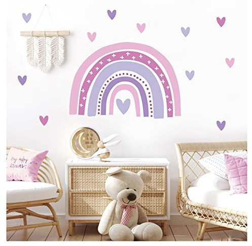 Little Deco Wandaufkleber Regenbogen lila Wandsticker Herzchen Kinderzimmer Babyzimmer Wandtattoo Herzen Wanddeko DL942-4