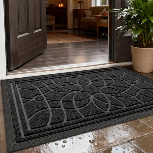 DEXI Felpudo Entrada Casa 44 x 75 cm, Felpudos Exterior Antideslizante y Lavable, Impermeable Alfombra Atrapar Suciedad para Puerta Principal, Balcón, Jardín, Negro