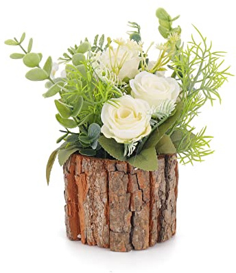 Leixi Artificial Flowers with Pot, Combination of Fake Silk flowers and Greenery,Small Plant Potted Decor for window box,Office,Bookshelf,Bedroom, Living Room,Party,Wedding Decorations (White)