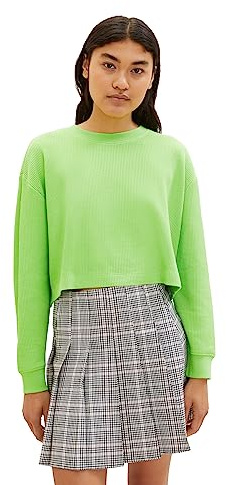 TOM TAILOR Denim Felpa Basic Cropped, 12318-Liquid Lime Green, XS Donna
