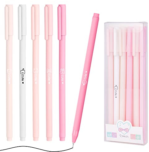 OFFCUP Gelpenna, 6 st. kulspetspenna med gel, rullpenna, 0,5 mm svarta gelpennor med fin spets, flytande bläckpenna, Kawaii pennor för brevpapper för vuxna kontorsartiklar