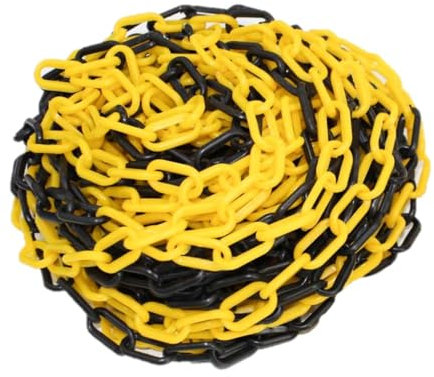 Cadena de plástico de 10 metros y 6 mm, color amarillo y negro, cadena de barrera de plástico altamente visible, cadena de seguridad duradera para control de multitudes, sitios de construcción y zonas