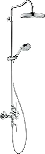 hansgrohe AXOR Montreux Showerpipe mit Thermostat, Kopfbrause 240 1jet Classic, Farbe: Brushed Black Chrome
