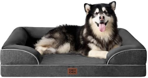 EHEYCIGA Orthopädisches Hundebett Grosse Hunde, 132x104cm, Dunkelgrau | Orthopädischer Eierkistenschaum, Waschbarer und Wasserdichte Bezug, Rutschfester Boden, Reversibles Design, Atmungsaktiv