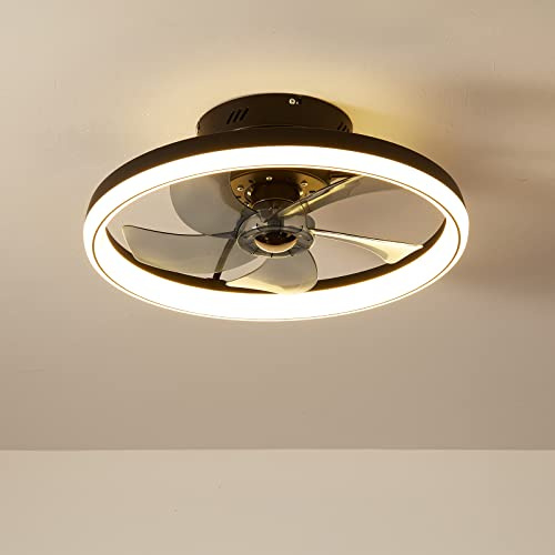 LMiSQ Modern Ceiling Fans with Lights Reversible Fans with Remote 50cm Smart Lighting Timing 6 Speeds Low Profile Ceiling Fan with Light Dimmable LED Fan Light Flush Mount for Bedroom (Black)