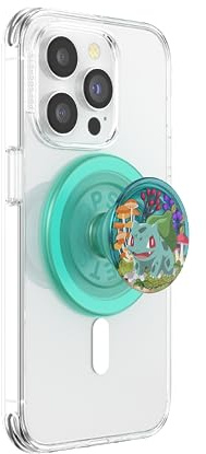 PopSockets Phone Grip for MagSafe with Kickstand, Magnetic Stand, Swappable Top, Secure Hold for iPhone MagSafe Cases, Phone & Tablet Grip - Bulbasaur Mint