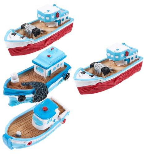 SAFIGLE 4stücke Resin Fischerboot Nautische Dekorationen Für Wohnräume Miniatur Fischerboot Ornamente Im Mediterranen Stil Zufällige Designs
