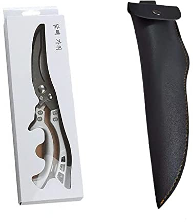 Kitchen Scissors, Kitchen Knife Knives Chicken Bone Scissors Duck Fish Cutter Shears Stainless Scissors for Kitchen Scale Clean Cook Utility Knife (Color : Black Leather case)