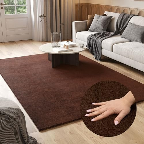 TAPISO Cuddle Teppich Hochflor Langflor Braun Dunkelbraun Shaggy Einfarbig rutschfest Waschbar Wohnzimmer Schlafzimmer Kinderzimmer ÖKOTEX 180 x 250 cm