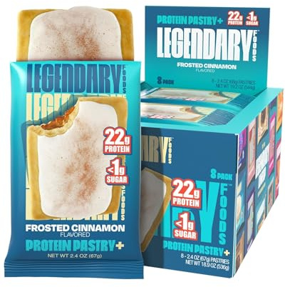 Legendary Foods 22g Protein Pastry 0g Added Sugar, Low Carb, Gluten Conscious, Keto Snack, Ideal for Glucose Management, Includes Whey Protein Isolate, 8 Pack Frosted Cinnamon