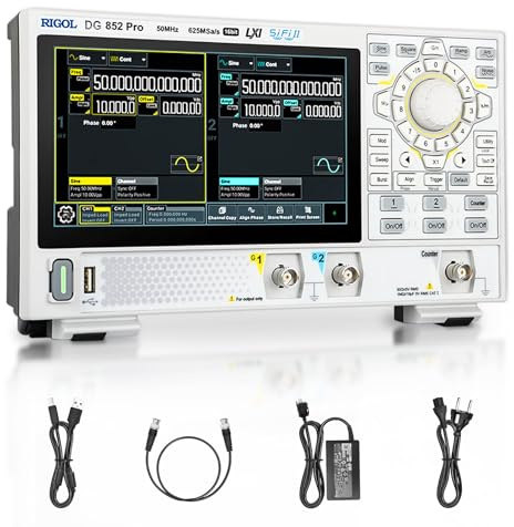 RIGOL Generador de Funciones, DG852 Pro Generador de Señales,50 MHz,2 Canal,Resolución de 16 bits,Pantalla táctil HD de 7 pulgadas,Ultra portátil,Ideal para pruebas en campo y enseñanza en laboratorio