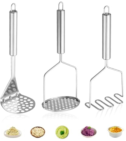 Kartoffelstampfer, 3 Stück Edelstahl-Gemüsestampfer, Edelstahl-Kartoffelstampfer Küchenwerkzeug für Kartoffelbrei Avocado Bohnen 24 x 10 cm