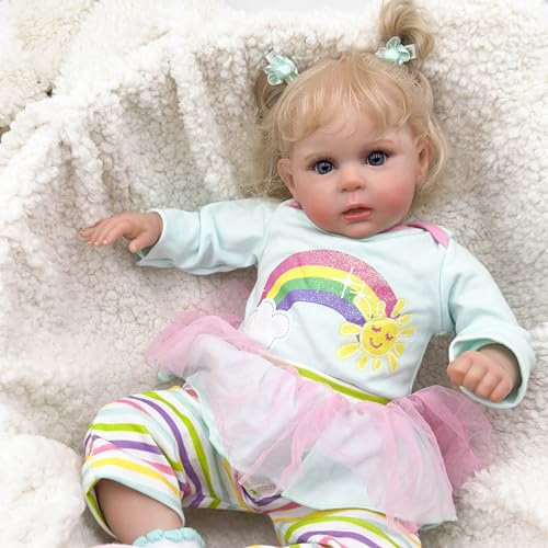 ROSHUAN Blonde Reborn-Baby-Puppen Augen Offen 20 Zoll 50 cm Realistische Neugeborene Baby-Puppen Mädchen Silikon Leben Größe Baby-Puppen, Die Echte Niedliche Mädchen Puppen Aussehen