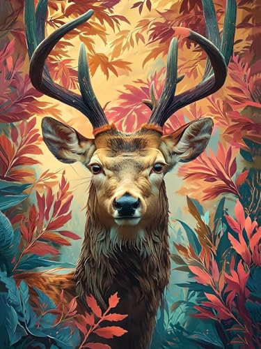 Malen Nach Zahlen Erwachsene Hirsch 70x90cm DIY Handgemalt Ölgemälde Kit für Anfänger und Erwachsene, inklusive Knitterfreie Leinwand, Pinsel und Acrylfarben-Haus Dekoration (Rahmenlos) H-224